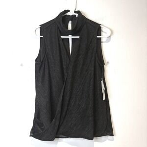 NWT BAILEY 44 Blair Crossover Mock Neck Sleeveless Black‎ Metallic Top Medium